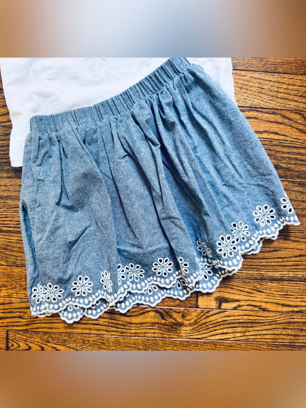 Sonoma White Eyelet Tank with Blue Chambray Skirt Set